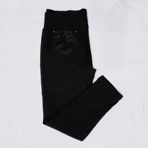 Black Lace Panels & Rhinestone Black Stretchy Pants